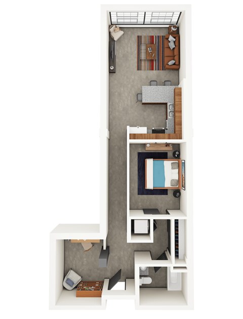 Floor plan for 1 bed, 1 bath, 694 sqft